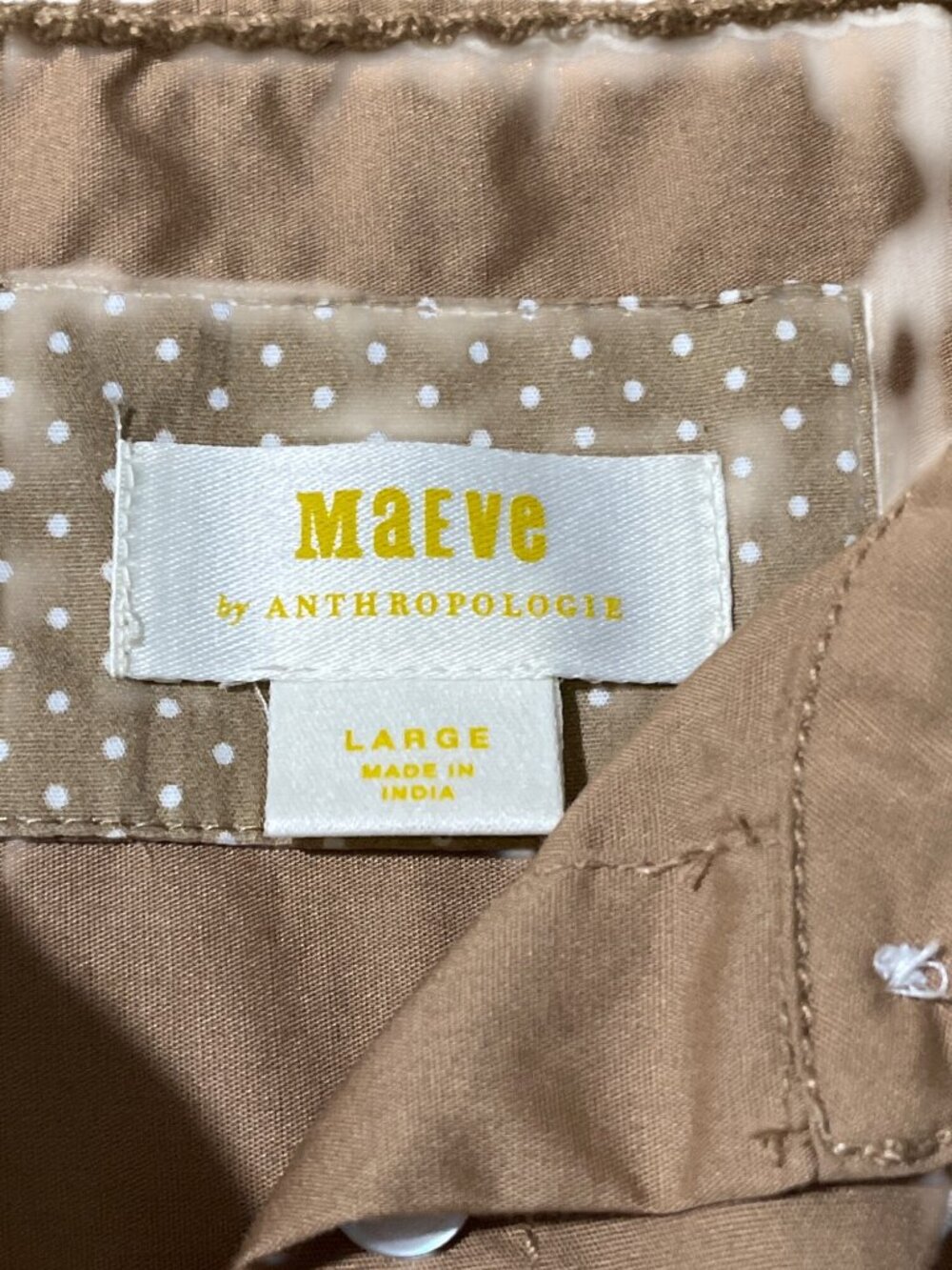 Maeve By Anthropologie Womens Size L The Bennet Button-Up Top Tan Cotton Shirt - Picture 4 of 9